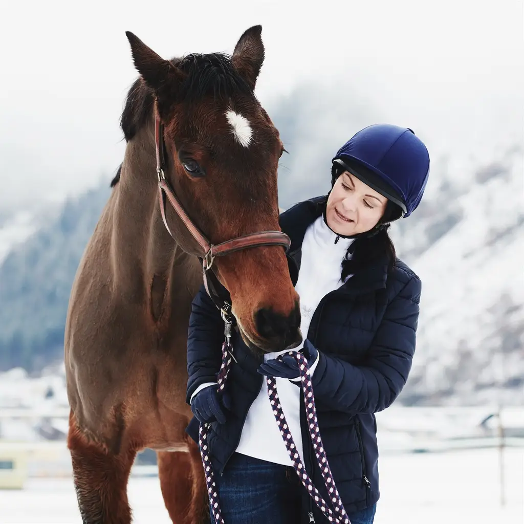Aniko Treiber mit Pferd im Winter